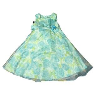 Vintage Floral Flower Girl's Dress Bonnie Jean Blue/Green Size 6 Spring